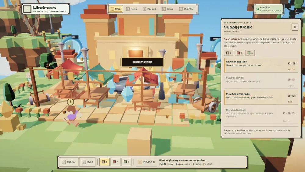 The in-game Supply Kiosk beside the playable Windrest world