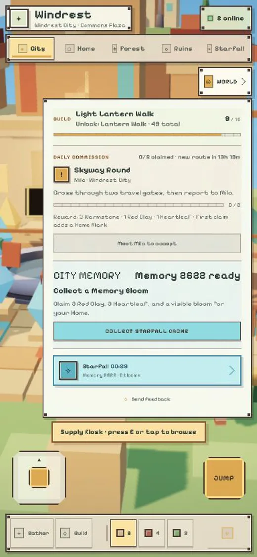 Windrest daily commission and City Memory interface on a mobile viewport